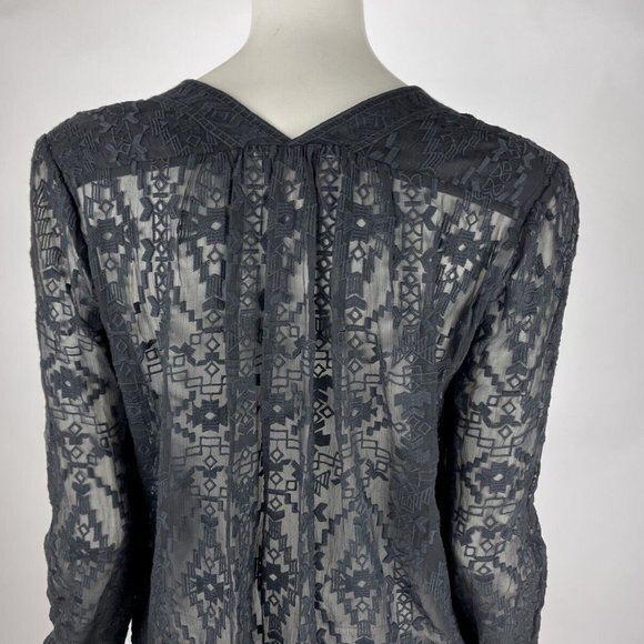 Rebecca Taylor Embroidered Silk Blouse Women 2 EUC V-neck Long Sleeve Sheer Top - Picture 8 of 12